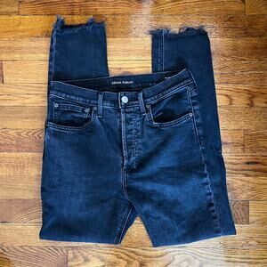 Aritzia Denim Forum Yoko High Rise Slim Black Skinny Jeans Raw Hem 27